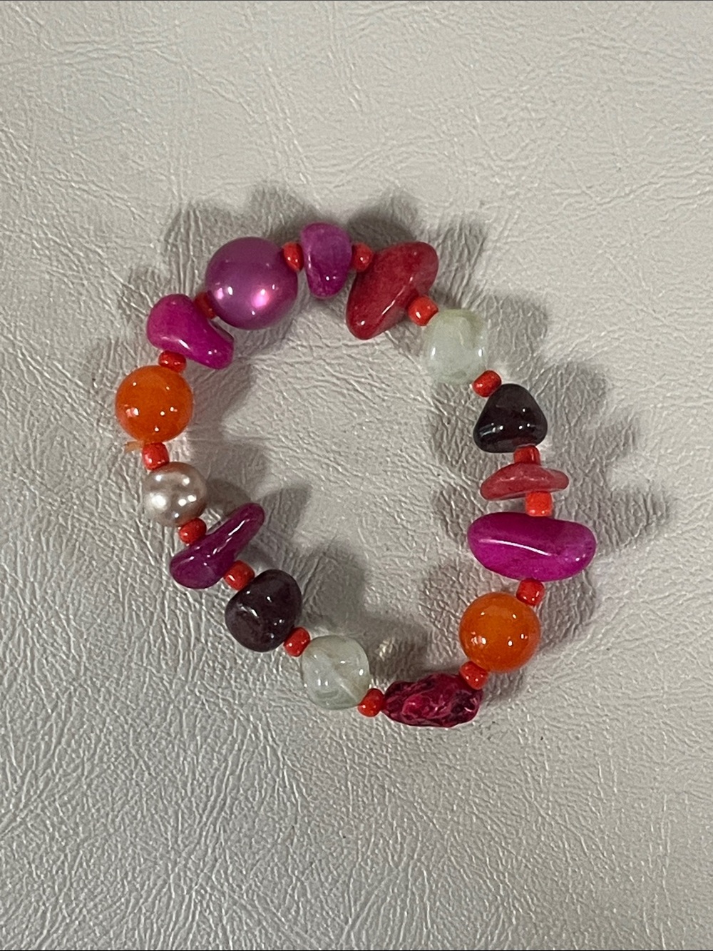 Colorful Pink & Orange Beaded Stretch Bracelet